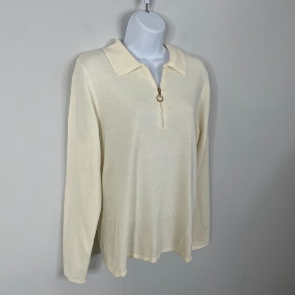 Vintage Luxe 360 Womens Quarter Zip Sweater SOFT XL Ivory Long Sleeve Pullover - Picture 7 of 10